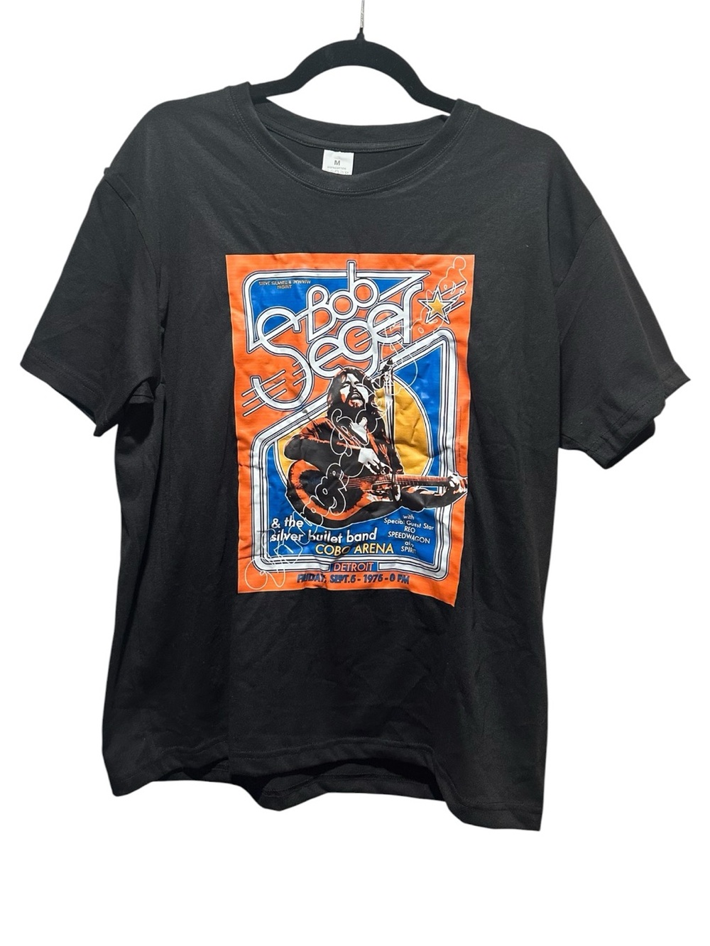 Bob Seger Graphic Band Tee in Black with Orange & Blue Artwork Size M